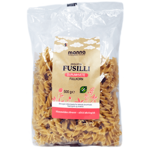 Fusilli, fullkorn, durum, 500 g, økologisk, Manna