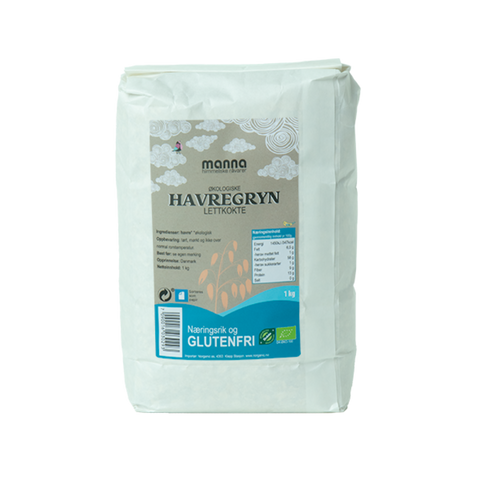 Havregryn, lettkokte, glutenfri, 1 kg, økologisk fra Manna
