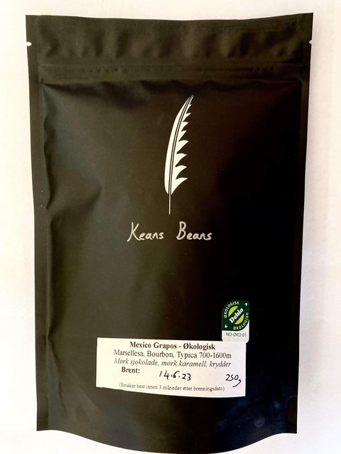 Kaffe fra Keans Beans (hele bønner, 500gram, Mexico)
