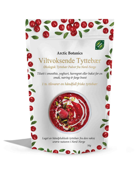 Tyttebær 100 % økologisk bærpulver, 50 g