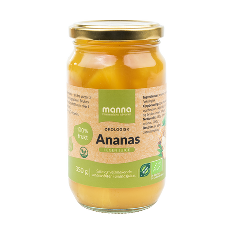 Ananas i egen juice, 350 g, økologisk, Manna